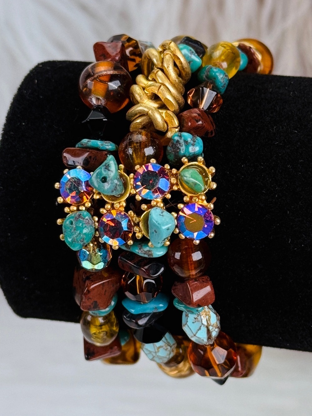 Beautiful bohemian chic, three strand stretch costume bracelet